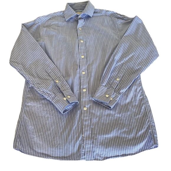 Michael Michael Kors Men Size M Blue White Stripes Career Party Button Up Shirt - Picture 1 of 12
